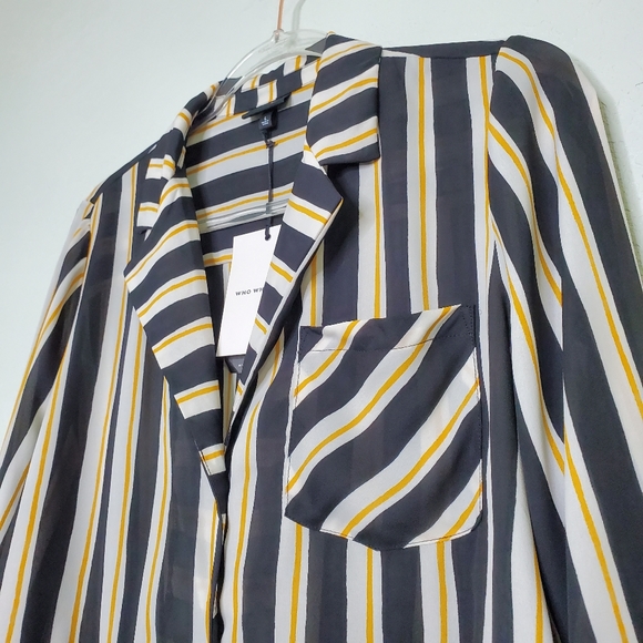 NWT WHO WHAT WEAR Long Sleeve Stripe Tie Waist Top - Picture 3 of 8